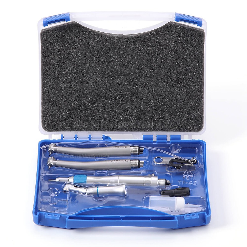 Kit de pi&egrave;ces &agrave; main dentaires &agrave; 4 trous (contre-angle + pi&egrave;ce &agrave; main droite + souffleur d'air + pi&egrave;ce &agrave; main &agrave; turbine)